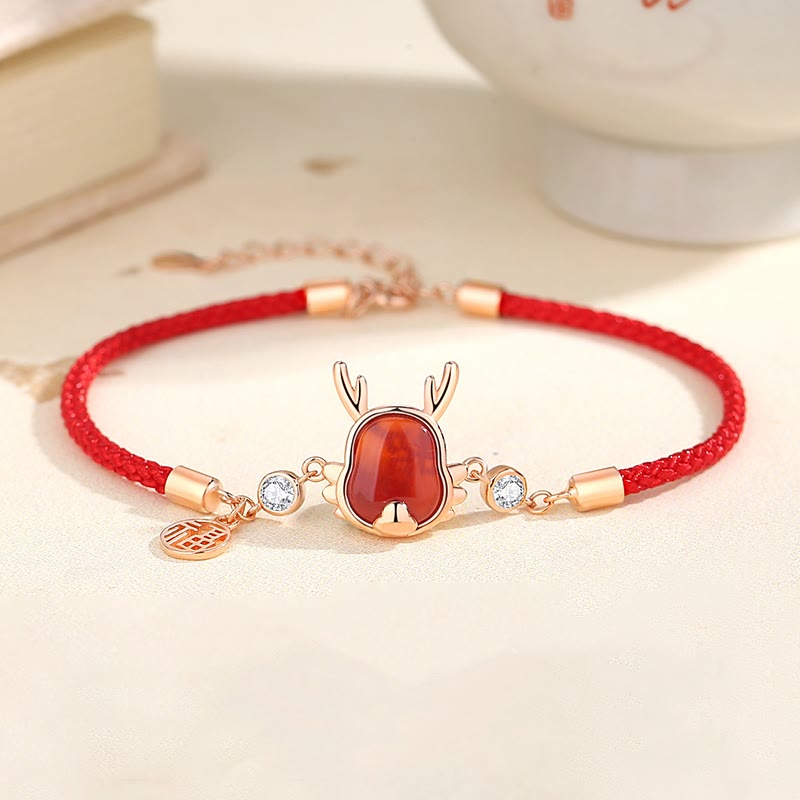 Mythstone 925 Sterling Silver Year of the Dragon Natural Red Agate Dragon Attract Fortune Fu Character Strength Bracelet Necklace Pendant Earrings