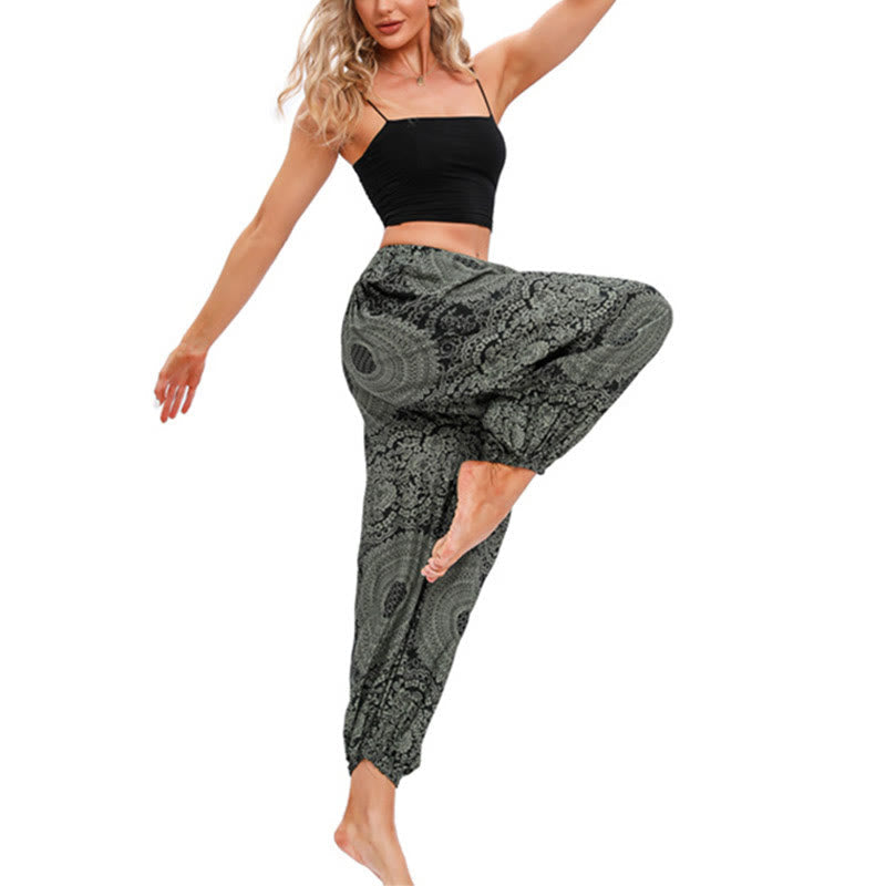 Mythstone Casual Loose Round Rose Pattern Harem Trousers Women's Yoga Pants