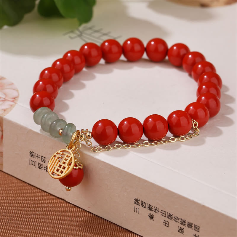 Mythstone Cinnabar Auspicious Fu Character Jade Calm Bracelet