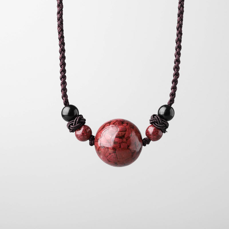 Mythstone Natural Cinnabar Stones Bead Blessing Necklace Pendant