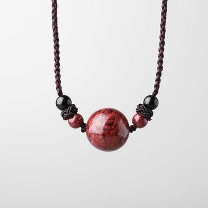 Mythstone Natural Cinnabar Stones Bead Blessing Necklace Pendant