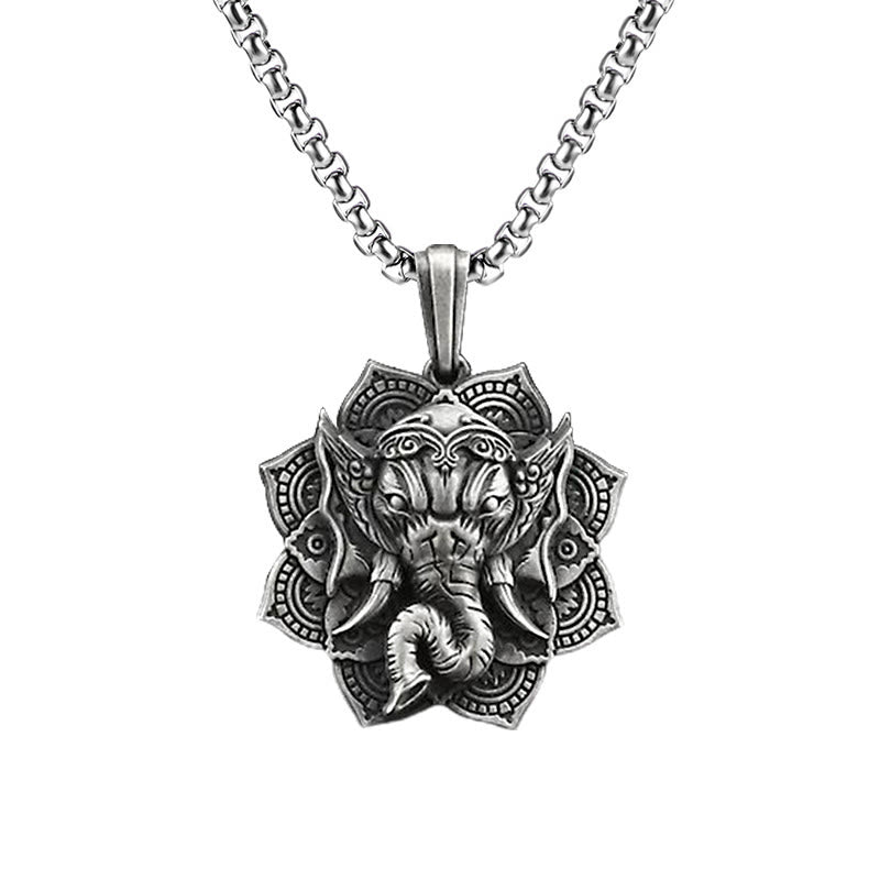 Collar con colgante de elefante protector Ganesh Ganpati de estaño puro Mythstone 