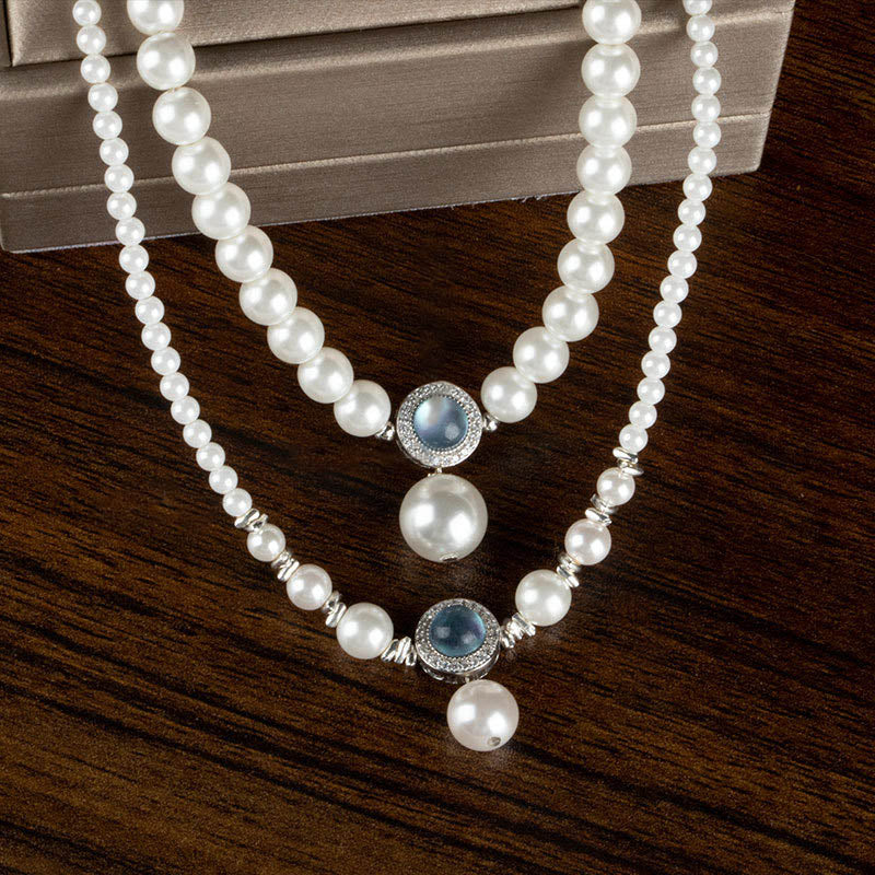 Mythstone Natural Pearl Chalcedony Bead Healing Necklace Pendant