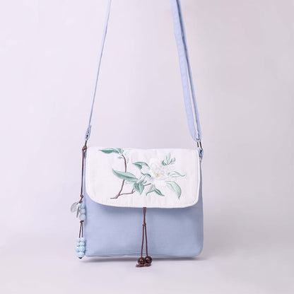 Bolso bandolera con bordado de camelia, epifilo, gardenia y flores de cerezo de Mythstone, bolso de hombro, bolso para teléfono móvil