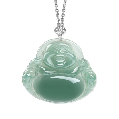 Mythstone Laughing Buddha Natural Jade Prosperity Abundance Necklace Pendant