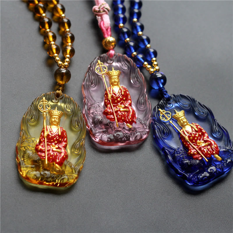 Collar con colgante de amuleto de compasión de cristal de Buda Liuli de Mythstone Ksitigarbha 