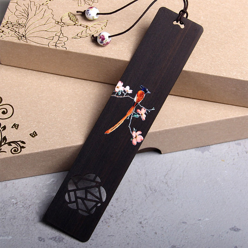 Mythstone Oriole Bird Flower Ebony Wood Bookmarks With Gift Box