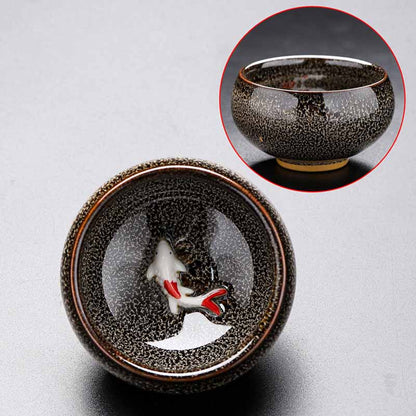 Mythstone Small Koi Fish Kiln Change Chinese Jianzhan Ceramic Teacup Kung Fu Tea Cup 60ml