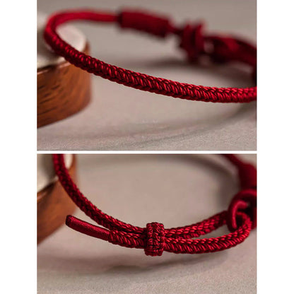 Mythstone Handmade Eight Thread Peace Knot Fu Character Charm Luck Happiness Red Rope Bracelet