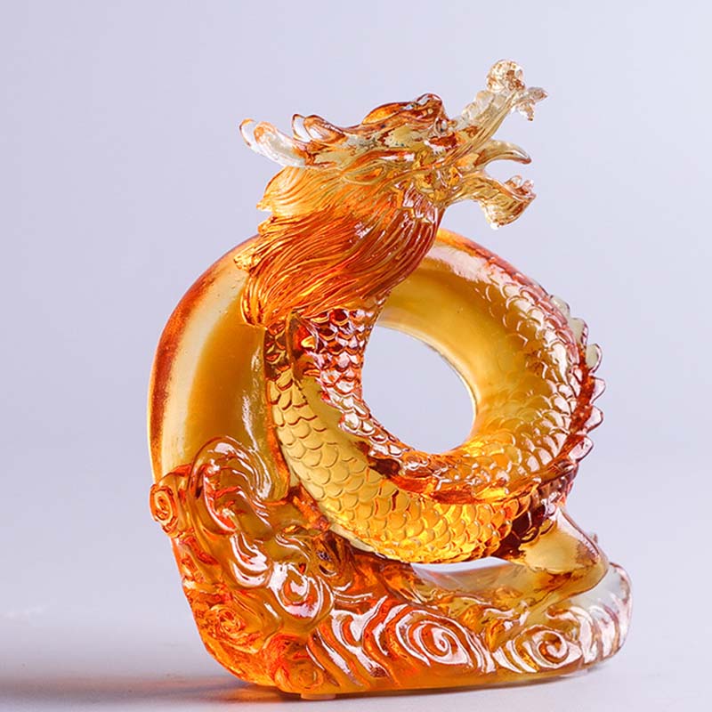 Mythstone Year of the Dragon Handmade Chinese Zodiac Yellow Dragon Liuli Crystal Art Piece Protection Home Office Decoration