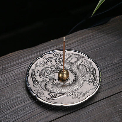 Mythstone Round Auspicious Dragon Protection Copper Alloy Stick Incense Burner Decoration