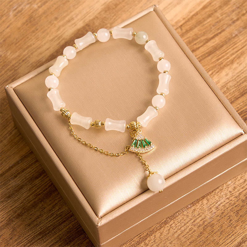 Mythstone Tianshan White Jade Bamboo Pattern Luck Blessing Bracelet