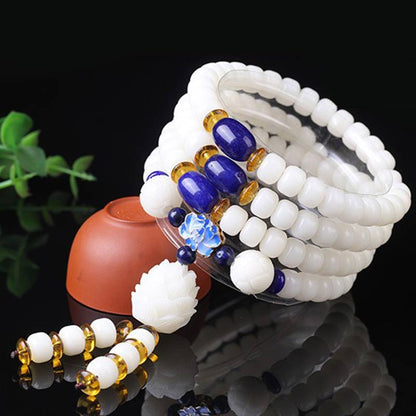 MythStone Tibetan Mala White Bodhi Seed Peace Bracelet