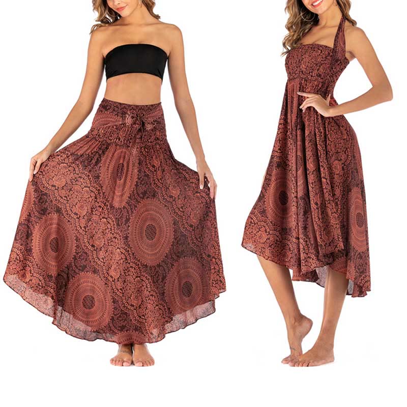 Mythstone Two Style Wear Boho Compass Rose Flower Skirt Dress