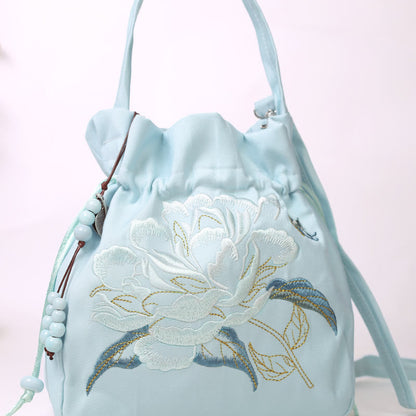 Mythstone Embroidered Flowers Wisteria Lily Cotton Linen Tote Crossbody Bag Shoulder Bag Handbag