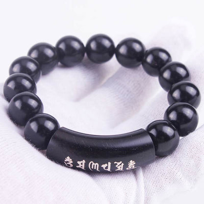 MythStone 999 Sterling Silver Ebony Wood Om Mani Padme Hum Inlaid Balance Bracelet