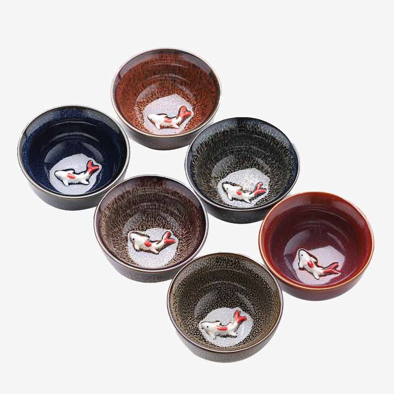 Mythstone Small Koi Fish Kiln Change Chinese Jianzhan Ceramic Teacup Kung Fu Tea Cup 60ml