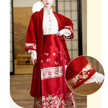 Mythstone Flower Bamboo Embroidery Long Sleeve Shirt Top Chinese Horse Face Skirt Mamianqun Wrapped Skirt Coat