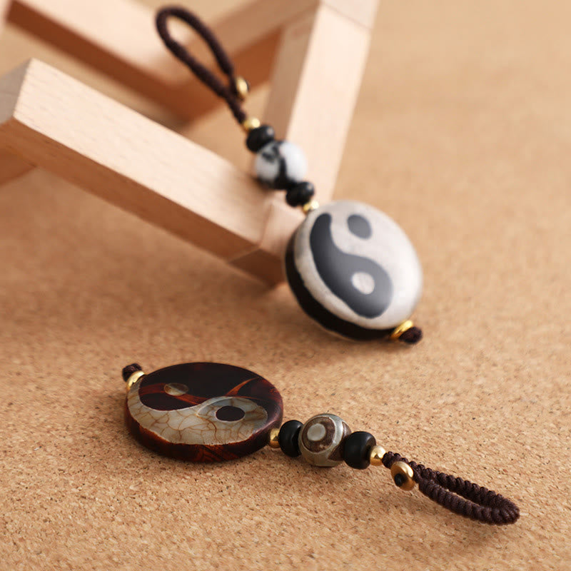 Mythstone Natural Agate Yin Yang Dzi Bead Balance Keychain