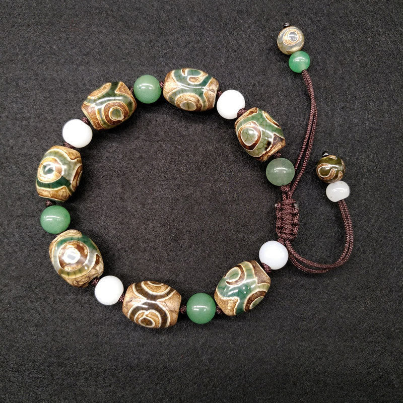 MythStone Tibetan Three-eyed Dzi Bead Luck Protection Braided Bracelet