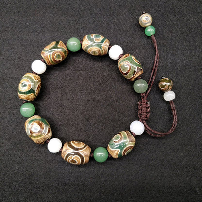 Pulsera trenzada de protección de la suerte con cuentas Dzi tibetanas de tres ojos Mythstone