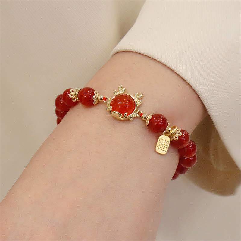 Mythstone Year of the Dragon Red Agate Jade Peace Buckle Fu Character Success Bracelet