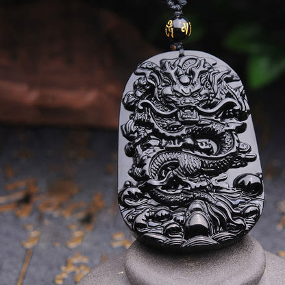 Mythstone Black Obsidian Stone Dragon Fulfilment Pendant Necklace