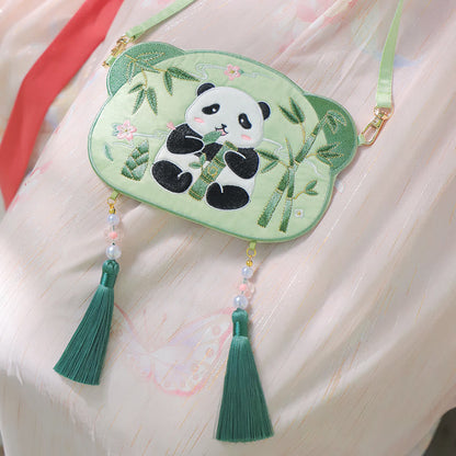 Mythstone Embroidery Lucky Panda Cat Shiba Inu Deer Rabbit Fox Flower Cute Animal Hanfu Bag Crossbody Bag Shoulder Bag