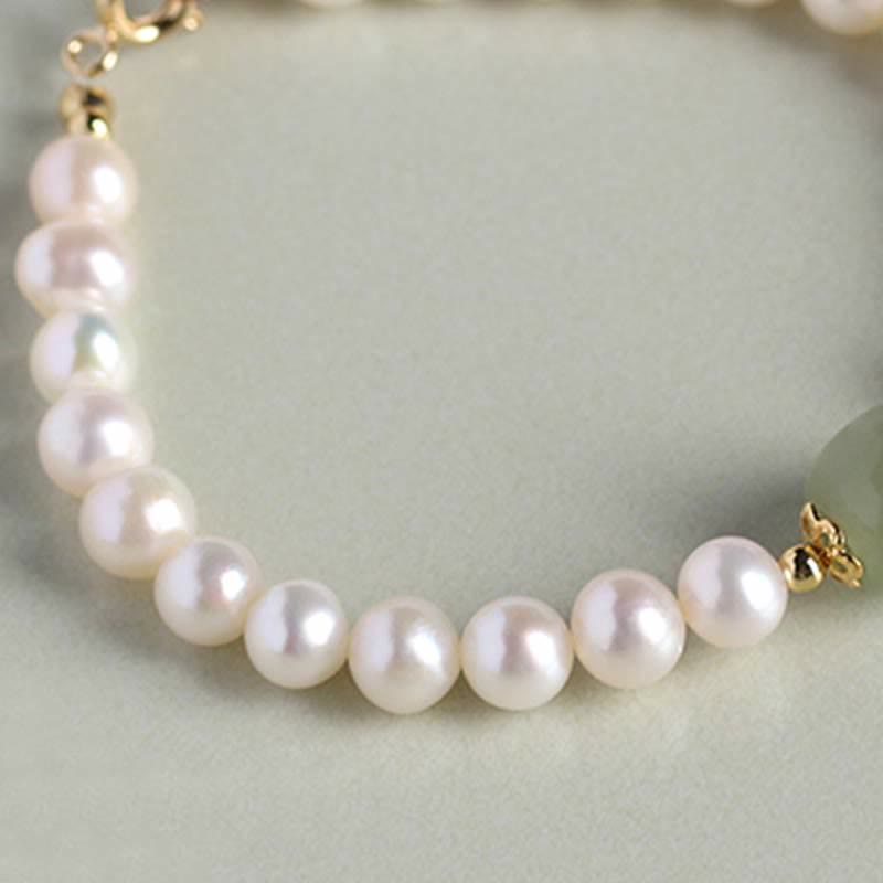 Mythstone Natural Pearl Hetian Jade Happiness Healing Bead Bracelet