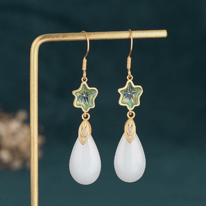 Mythstone FengShui White Jade Luck Drop Earrings