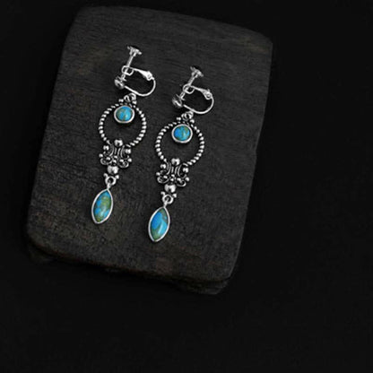 Mythstone 925 Sterling Silver Vintage Turquoise Waterdrop Pattern Balance Drop Dangle Earrings