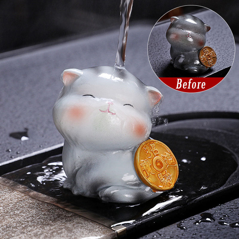 Mythstone Color Changing Cute Mini Cat Resin Tea Pet Wealth Home Figurine Decoration