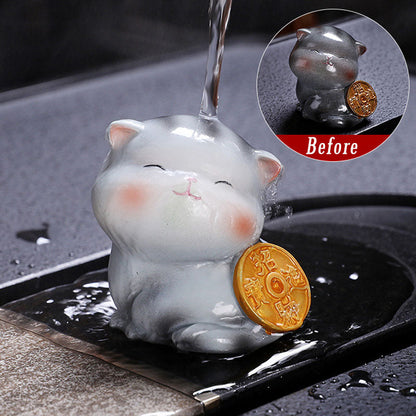 Mythstone Color Changing Cute Mini Cat Resin Tea Pet Wealth Home Figurine Decoration