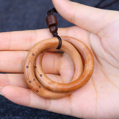 Mythstone Jujube Wood Taoist Yin Yang Ring Qiankun Circle Luck Ward Off Evil Spirits Necklace Pendant