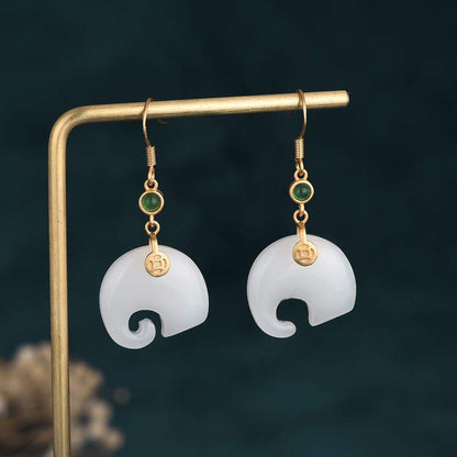 Mythstone FengShui Elephant White Jade Fortune Earrings