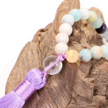 108 Mala Beads Amethyst Fluorite Amazonite Spiritual Positive Tassel Bracelet