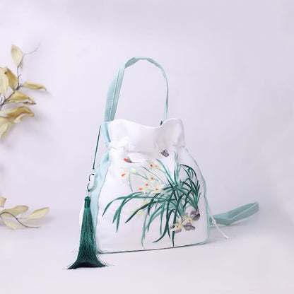 Mythstone Suzhou Embroidery Rabbit Lotus Epiphyllum Peony Magnolia Silk Tote Crossbody Bag Shoulder Bag Handbag