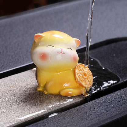 Mythstone Color Changing Cute Mini Cat Resin Tea Pet Wealth Home Figurine Decoration