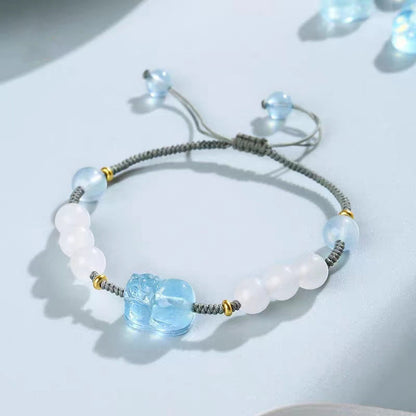 Mythstone Natural Aquamarine PiXiu Hetian White Jade Healing Bracelet