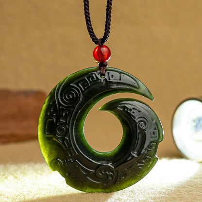 Mythstone One's Luck Improves Design Patern Natural Hetian Cyan Jade Success Necklace Pendant