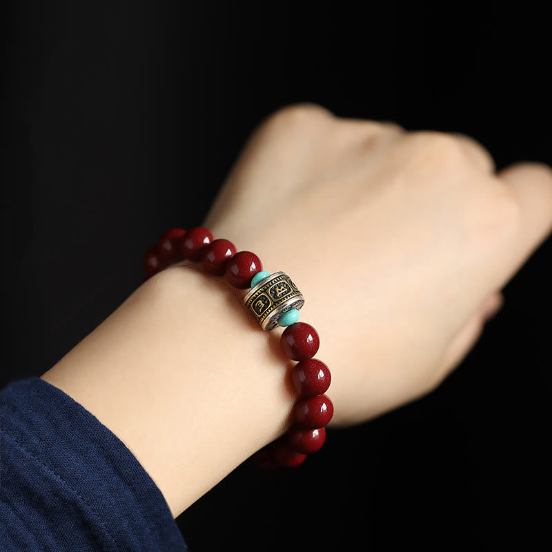 Mythstone 925 Sterling Silver Chinese Zodiac Natal Buddha Cinnabar Om Mani Padme Hum Calm Bracelet