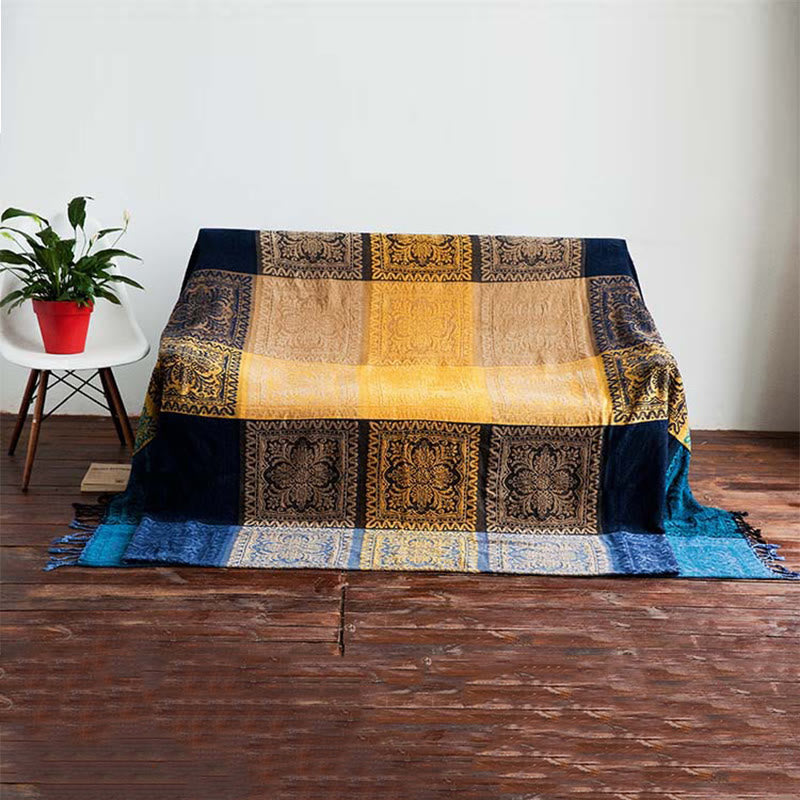 Mythstone Tibetan Colorful Flower Pattern Hand-Dyed Cozy Blanket