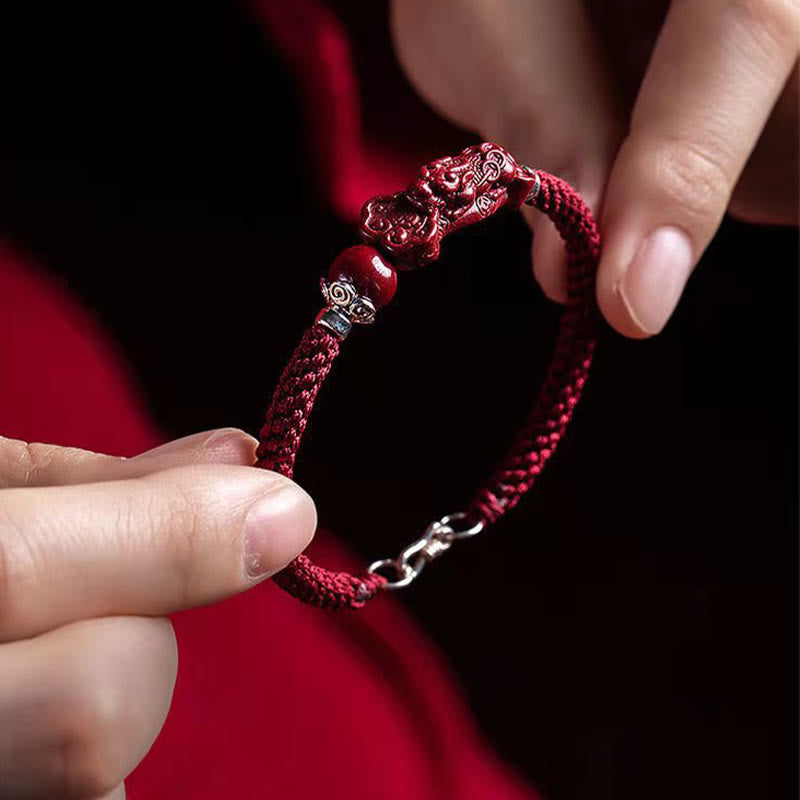 Mythstone Handcrafted PiXiu Cinnabar Wealth Luck Braided Bracelet