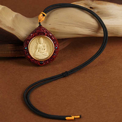 Mythstone Chinese Zodiac Avalokitesvara Small Leaf Red Sandalwood Ebony Longevity Necklace Pendant