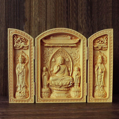 Mythstone Thousand-armed Avalokitesvara Kwan Yin Buddha Boxwood Wealth Home Decoration Altar