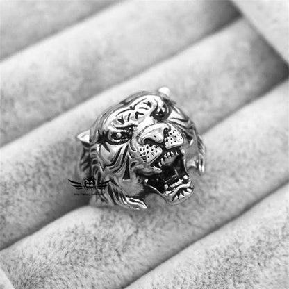 Mythstone Men's Animal Tiger Head Titanium Steel Balance Calm Punk Rock Biker Ring