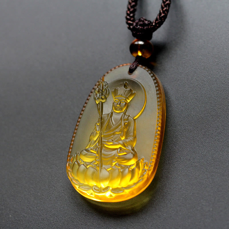 Collar con colgante de amuleto de serenidad de cristal de Buda Liuli Ksitigarbha de Mythstone