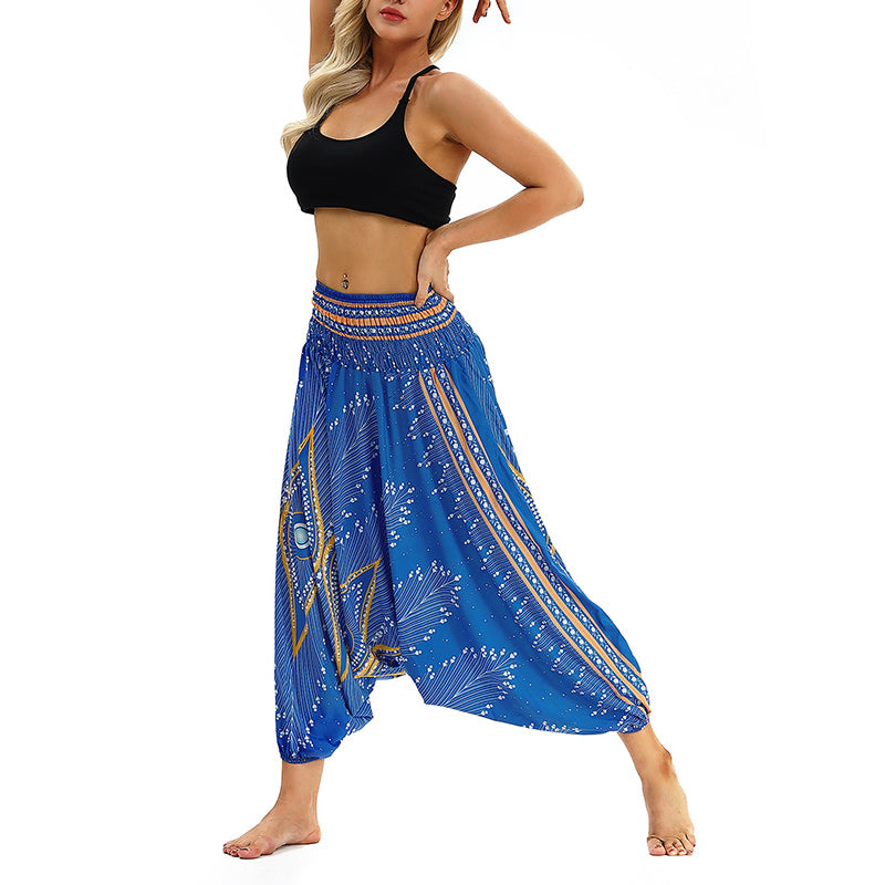 Mythstone Boho Feather Yoga Pants Hippie Harem Trousers Sports Fitness Dance Women's Pants