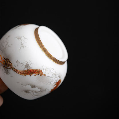 Mythstone Phoenix Dragon Lotus Deer Ancient Building Koi Fish Ceramic Teacup Kung Fu Tea Cups