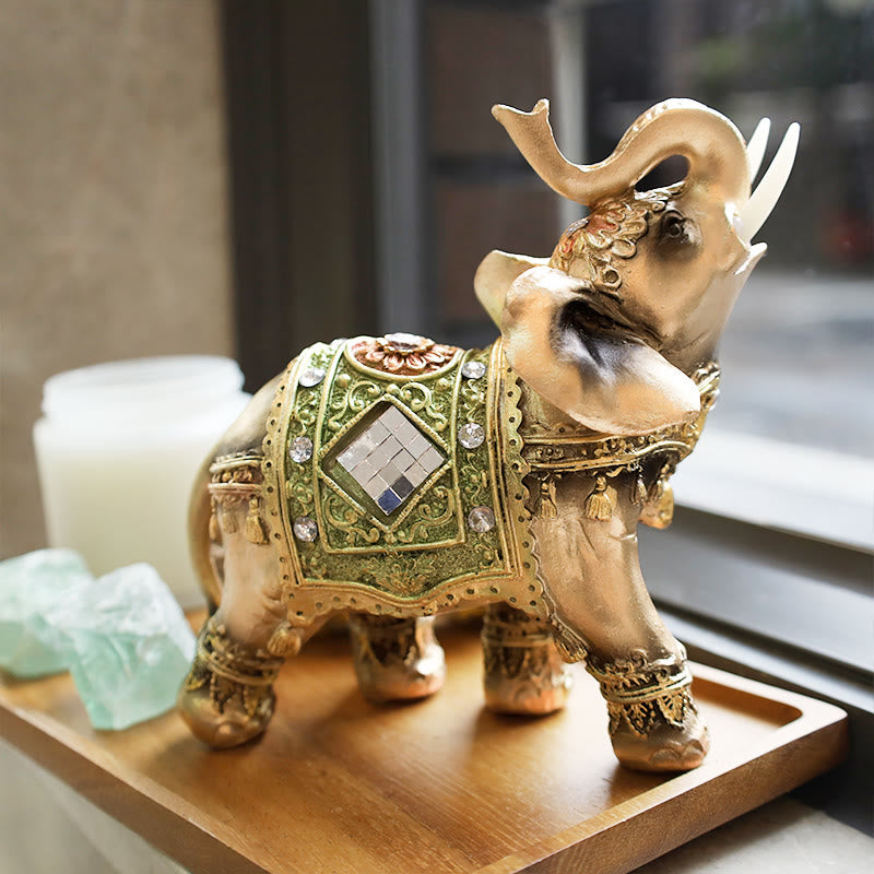 Mythstone Lucky Feng Shui Green Elephant Statue Sculpture Wealth Figurine Gift Home Decoration